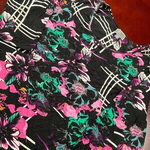 Womens JM Collection Floral Print Top Black Pink Green 3/4 Sleeve Blouse (2XL)